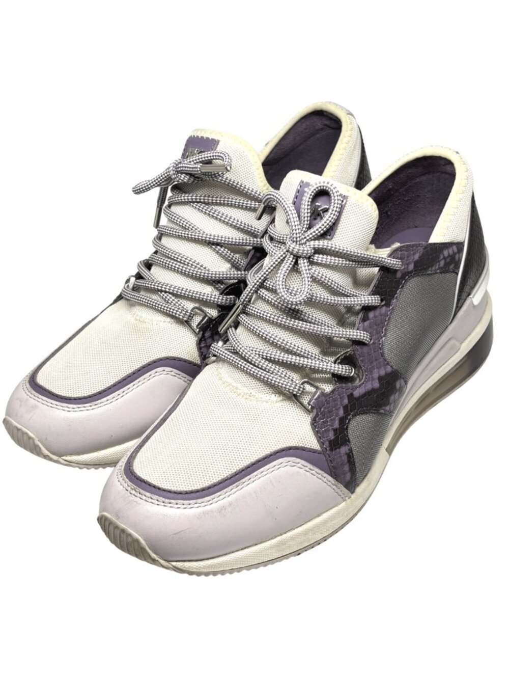 Michael Kors Liv Trainer Wedge Sneaker 8.5 Lavender Purple Silver MK Logo